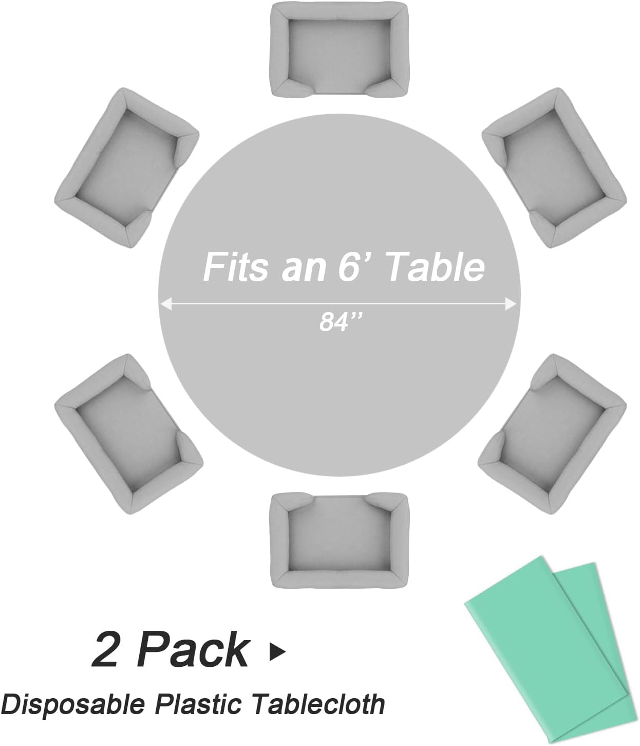 QIKSION Fresh Mint Round Tablecloth 2 Pack, 84 Inch Plastic Table Cover Disposable for Parties