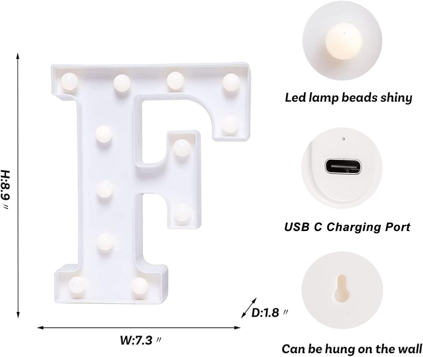 Foaky Rechargeable LED Letter Lights Sign Marquee Light Up Letters Sign for Night Light Wedding/Birthday Party Christmas Lamp Home Bar Decoration (F)