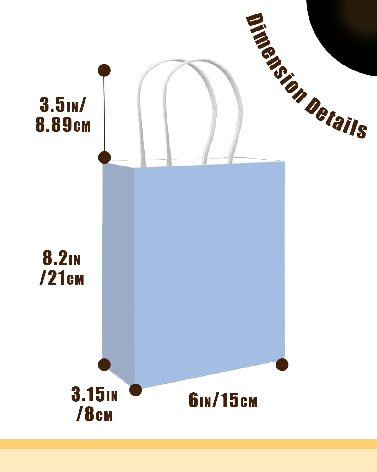 qiqee 50-Packs Gift Bag with Handles Bulk Light Blue Paper Bags Multiple Uses (8.3"x3"x6" Small Size)