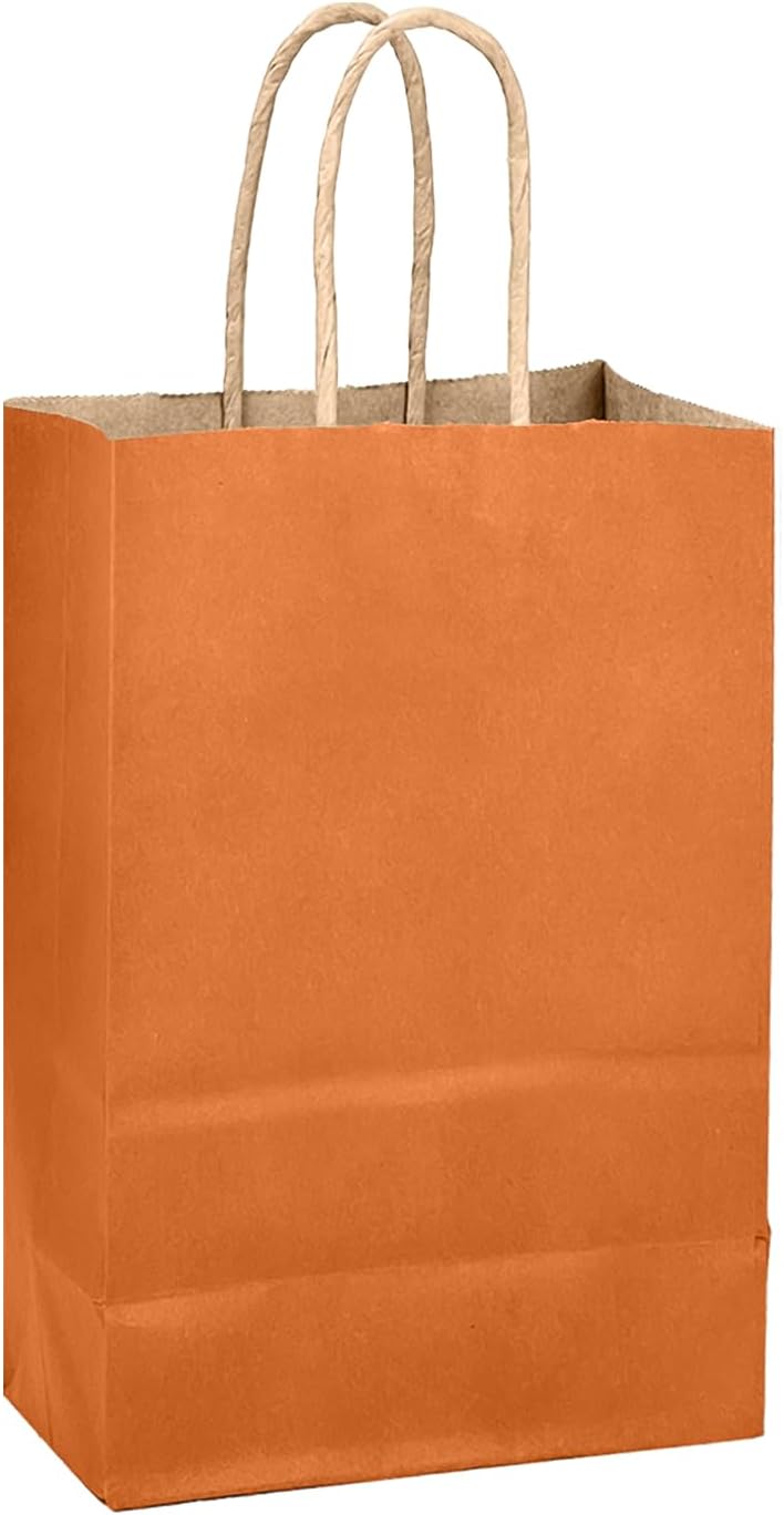 qiqee Classic Orange Gift Bag with Handles Bulk 24Pcs Paper Bags -8.3"x6"x3. 15" Party Favor Bags - Solid Color