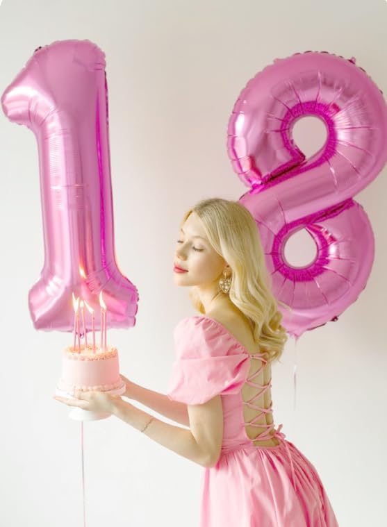 Pink Number 1 Balloon 40 inch, Number 1 Birthday Balloon for Boy Girl, Pink Foil One for 1st 10 11 12 16 18 Birthday Party, Anniversary Celebration Number Balloons Decorations