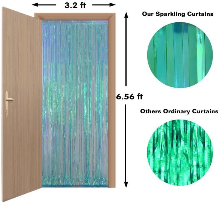 Melsan Fringe Backdrop Birthday Party Streamer Decorations - 2 Pack 3.2 x 6.5 ft Tinsel Backdrop Foil Curtains for Under The Sea Frozen Theme Birthdays Parties - Clear Blue 2 Packs