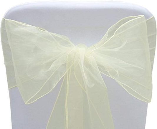 Organza Chair Bow Sash Décor Bows Sashes for Wedding Reception Events Banquets Decoration - (Pack of 25, Ivory)
