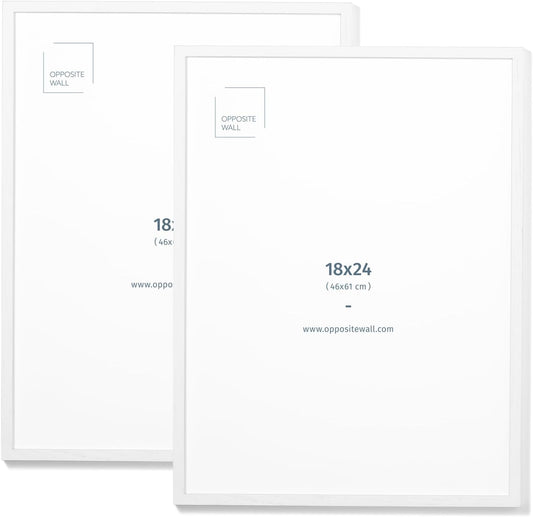 Opposite Wall - 18x24 in - White Solid Oak Wood Picture Frame - Lightweight, Versatile & Shatterproof - Wall Hanging Poster or Photo Frame - Wall Decor for Office, Gallery & Home - 2 Pack