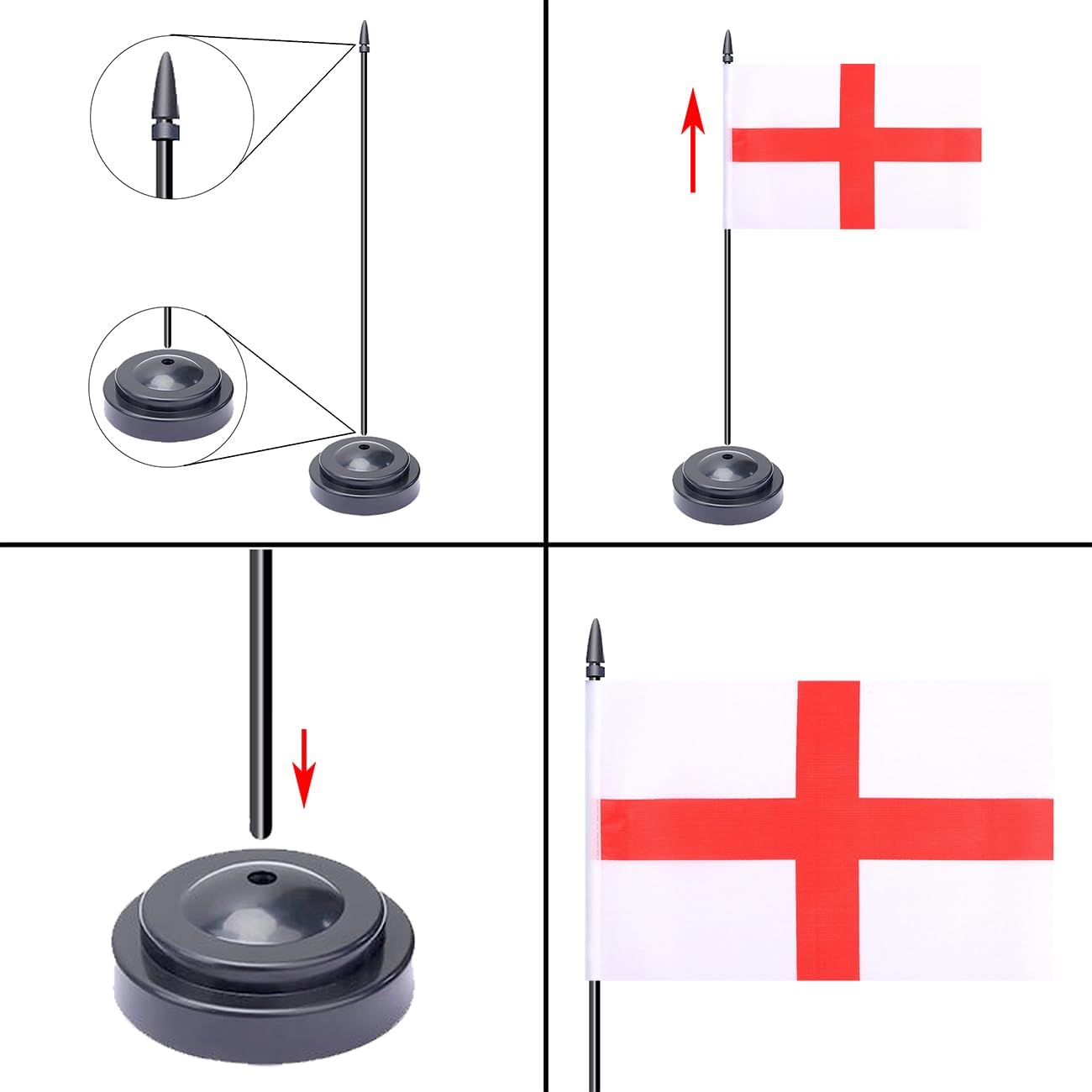 WXTWK 2 Pack England Flag England Deluxe Desk Flag Set - Mini Small Englander Table Office Flags with Black 12" Solid Pole Stand Base Classroom Meeting Desktop Decorations