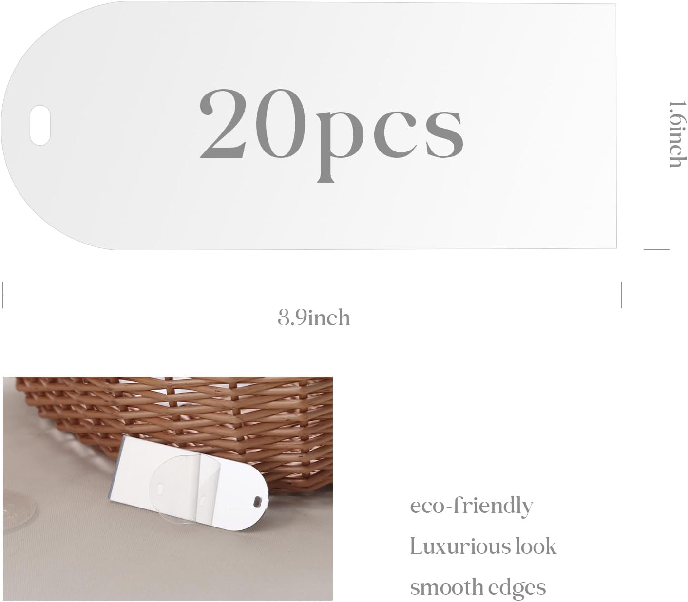 UNIQOOO 20 Pcs Mirror Silver Acrylic Place Cards, 3.9x1.6 inches DIY Blank Hanging Tags, Perfect for Wedding Table Decor, Birthday, Centerpiece, Decoration, Party, Anniversary, Event