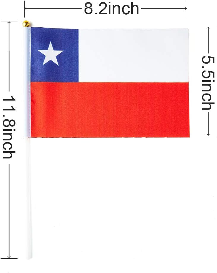 Chile Flag Chilean Flag, Small Mini Handheld Chile Flags on Stick, Ideal for Party Parades Sports Events Patriotic Festival Decorations