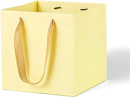 Beige Yellow Paper Gift Bag Small Square Bottom Kraft Carboard Paper Bags With Handles (Beige Yellow, 6 x 6 x 6 in, 10 CT)