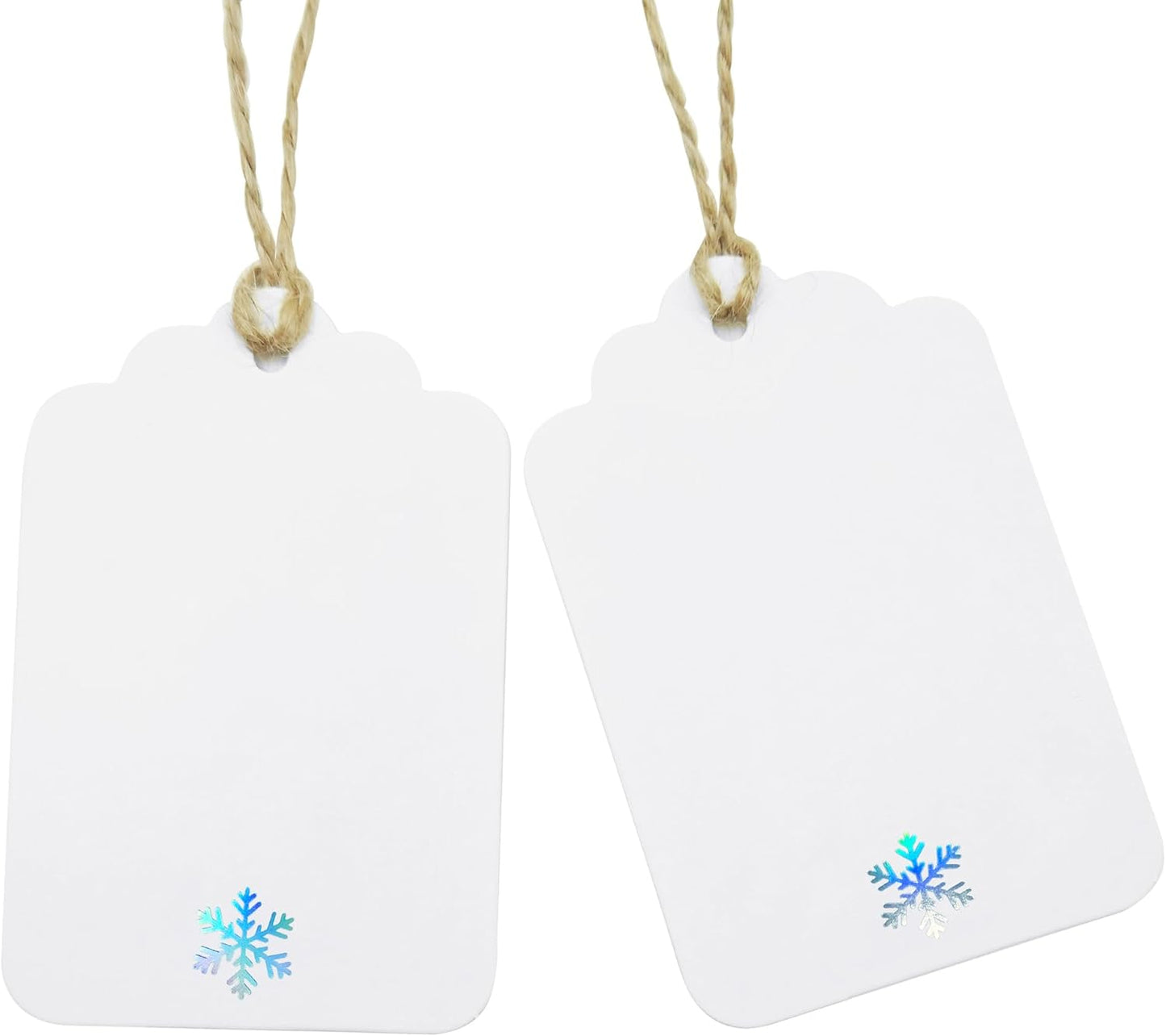 100Pcs Blank Gift Tags with String Iridescent Foil Snowflake Large Gift Tags White Paper with 65 Ft Jute Twine Cute Tags for Christmas Xmas Holiday Winter Wonderland Gift Wrap Tags