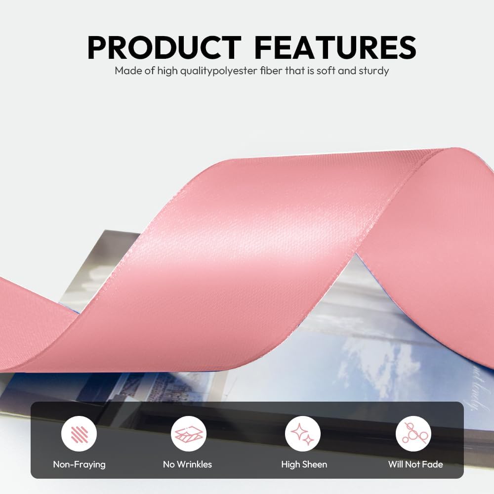 1-1/2 Inch 100 Yards Satin Ribbon Dusty Pink, Solid Color Fabric Ribbon for Gift Wrapping, Wedding, Polyester Gift Ribbon for Birthday Party Decoration, Craft, Hair, Floral, Sewing