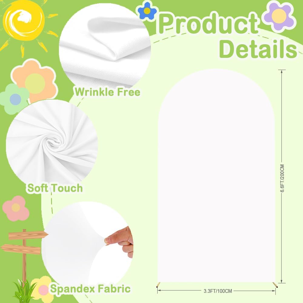 White Arch Cover for Mother`s Day Decor 6.6FT Spandex Arched Backdrop Cover Double Side Wedding Arches Covers Round Top Chiara Back Drop Cover for Baby Shower Banquet Balloon Party Celebration