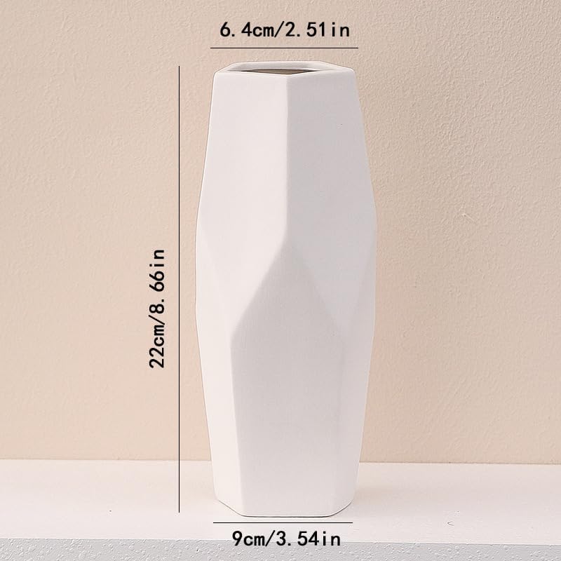 White Ceramic Vase – Modern Minimalist Flower Vase for Home Décor, Living Room, Office, Bedroom, Table Centerpiece, Shelf Decoration, Pampas Grass, Dried Flowers, and Floral Arrangements