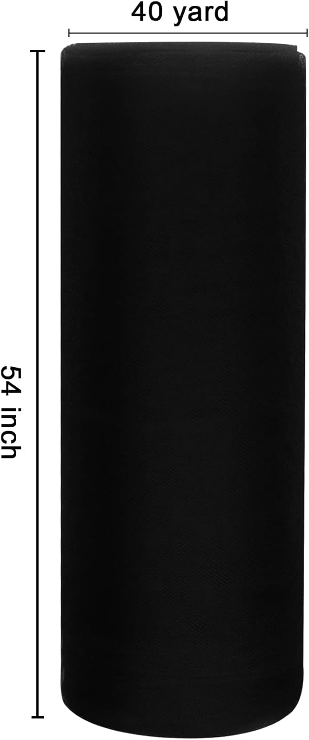 IONTACH Black Tulle Fabric Rolls 54 Inch by 40 Yards Fabric Tulle Bolt for Wedding Halloween Decorations DIY Black Tutu Baby Shower Table Skirt Ceiling Decor Birthday Party Craft Supplies