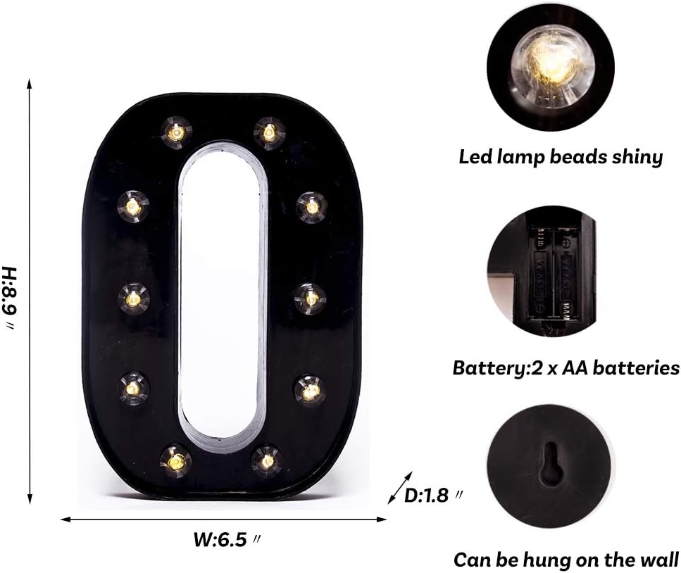 Foaky Black LED Marquee Number Lights Sign Light Up Marquee Number Lights Sign for Night Light Wedding Birthday Party Battery Powered Christmas Lamp Home Bar Decoration