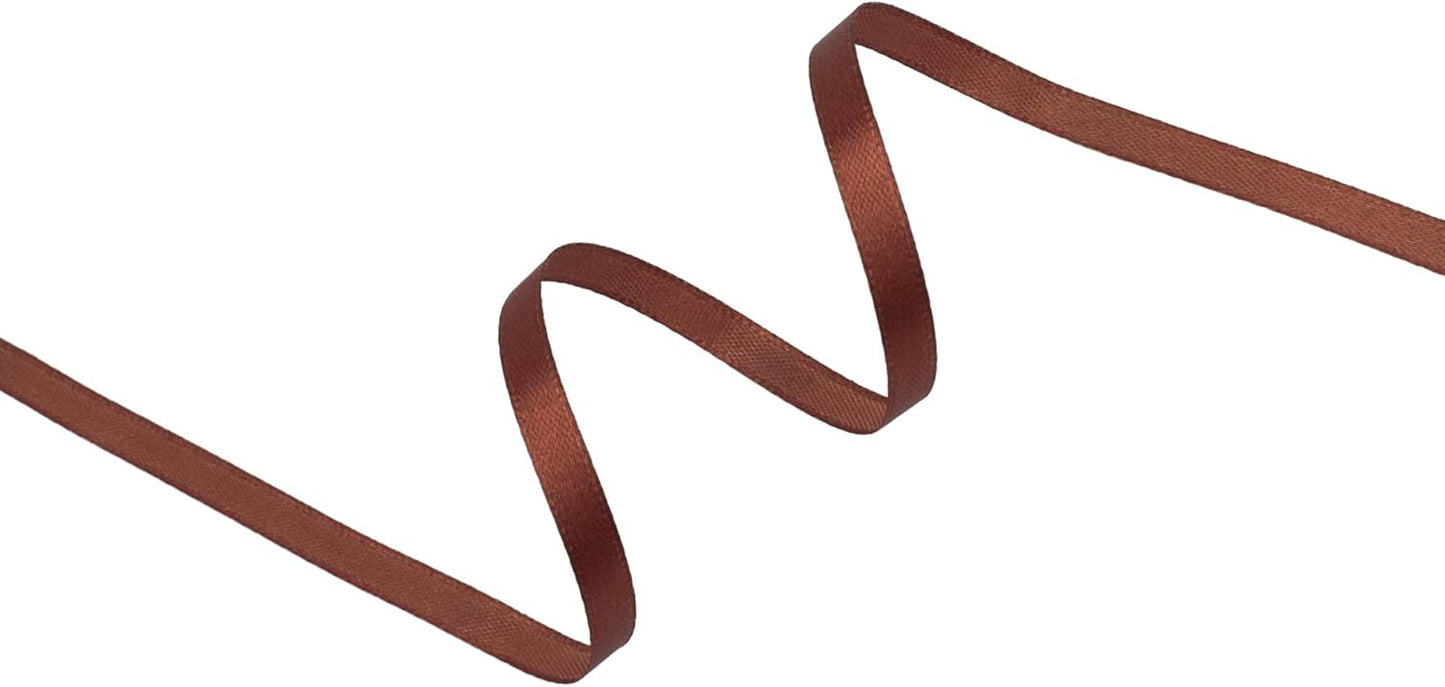 Coffee Brown Satin Ribbon 1/4 inch X Continuous 100 Yards, Single Face Polyester Ribbon Perfect for Gift Wrapping, Flower Bouquet, Wedding Decor, Crafts, Bow Making, Sewing and More
