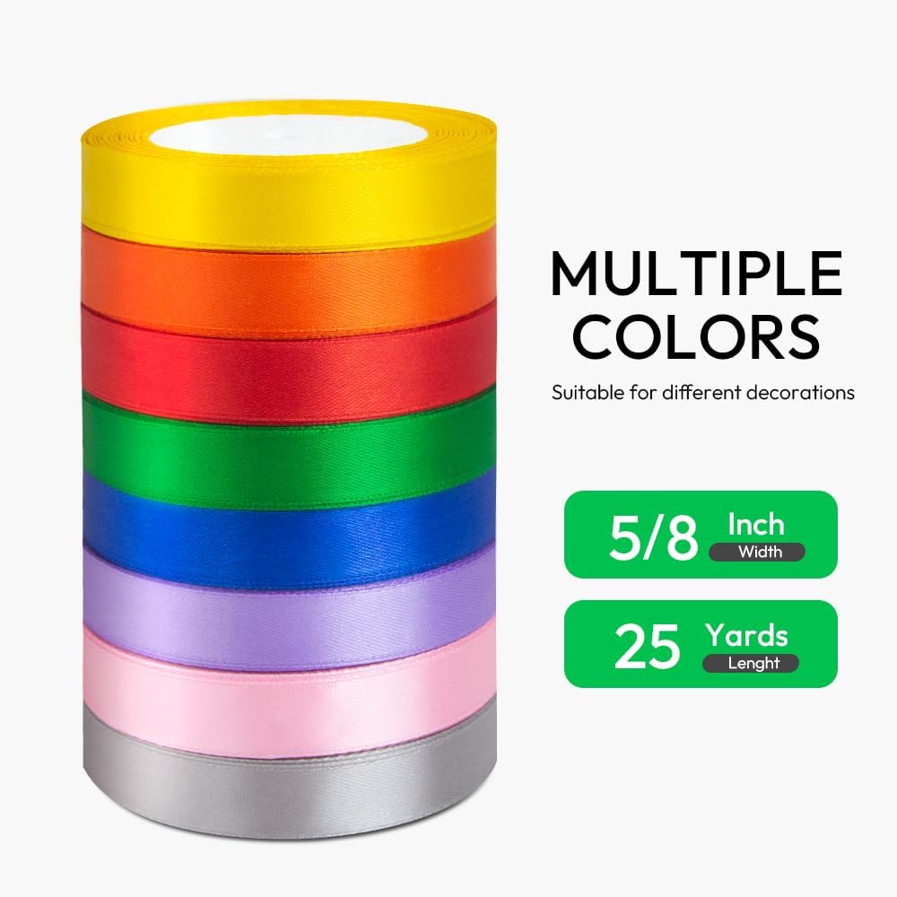 Champagne Gold Ribbon 5/8 Inches x 25 Yards, Gold Satin Fabric Silk Ribbon for Gift Wrapping, Bows Making, Floral Bouquets, Wreaths, DIY Handicrafts, Sewing Projects, Baby Shower and Wedding Party