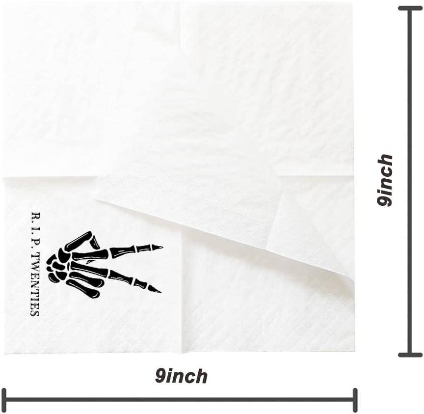 SharkBliss RIP Twenties Cocktail Napkins, 100 Pack RIP Twenties Death to My 20s Dirty 30 Birthday Paper Cocktail Beverage Napkins in Bulk for 30th Birthday | 2-Ply, 5x5" (RIP Twenties Napkins)