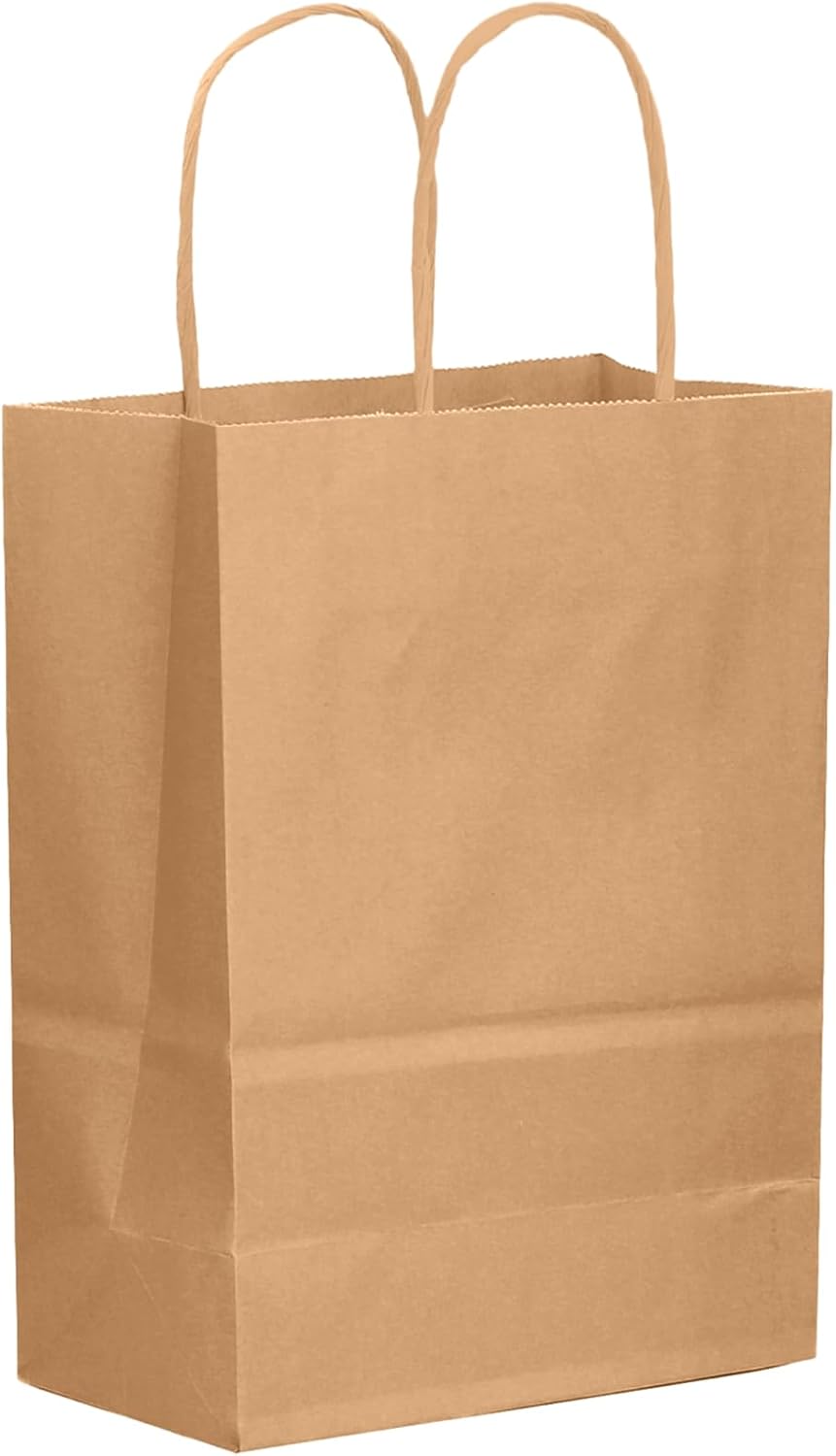 qiqee 50-Packs Brown Paper Gift Bags with Handles Bulk 13"x10.3"x4.6" Large Size Party Favor Bags Multiple Uses