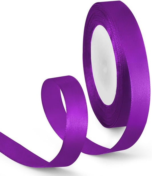 5/8 Inch 25 Yards Satin Ribbon Purple, Solid Color Fabric Ribbon for Gift Wrapping, Wedding, Polyester Gift Ribbon for Birthday Party Decoration, Craft, Hair, Floral, Sewing