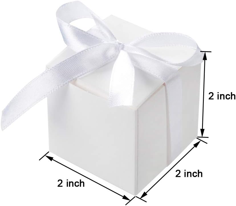 AWELL White Gift Candy Box Bulk 2x2x2 inches with White Ribbon Party Favor Box,Pack of 50
