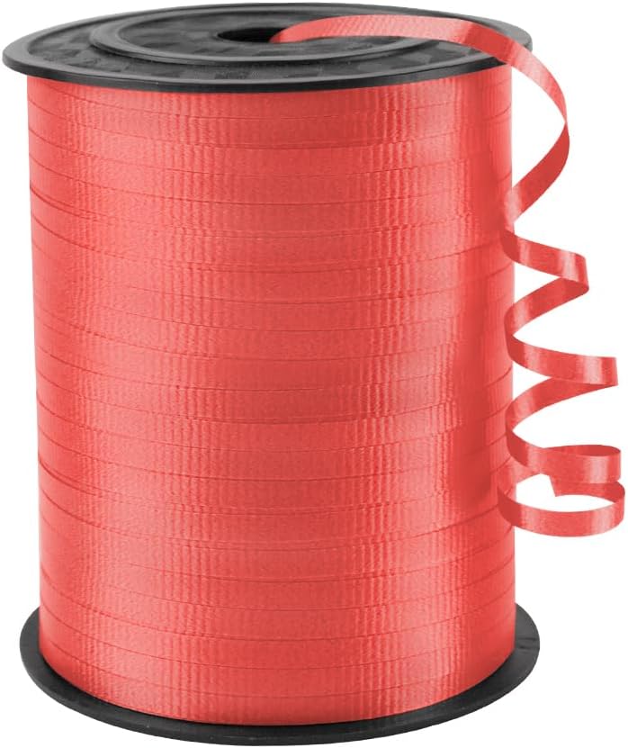 KMER LIFE Red Crimped Curling Ribbon, 1/5" Wide x 500 Yards Christmas Curling Ribbons for Gift Wrapping, Party Decoration, Balloon String, Crafting, Balloon Ribbons for Florist Flower (1 Roll)