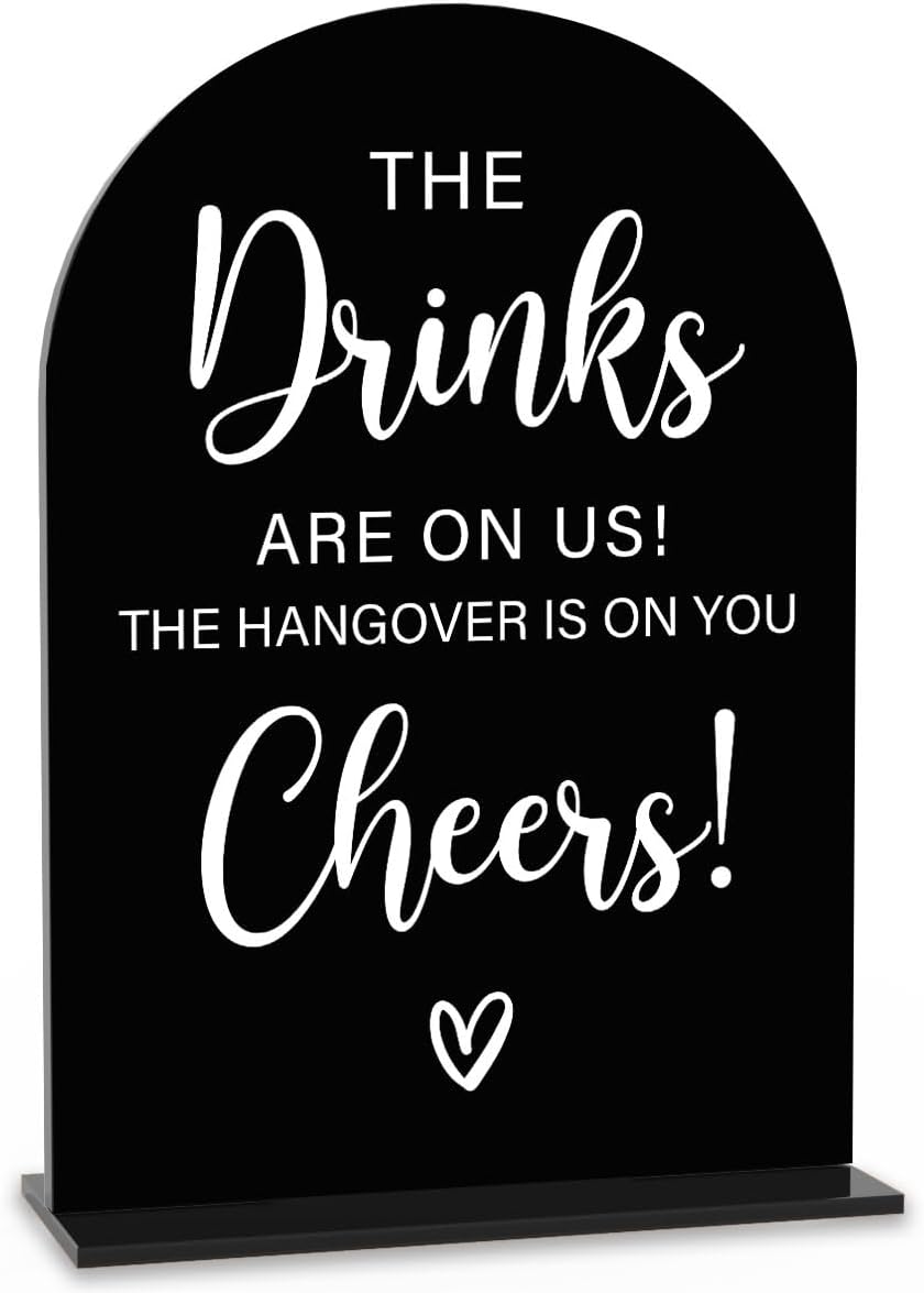 Acrylic Wedding Sign, Bridal Shower Decorations, The Drinks Sign for Ceremony, Modern Font Table Signs, Acrylic Table Top Signs for Wedding Reception and Event Party (Black)