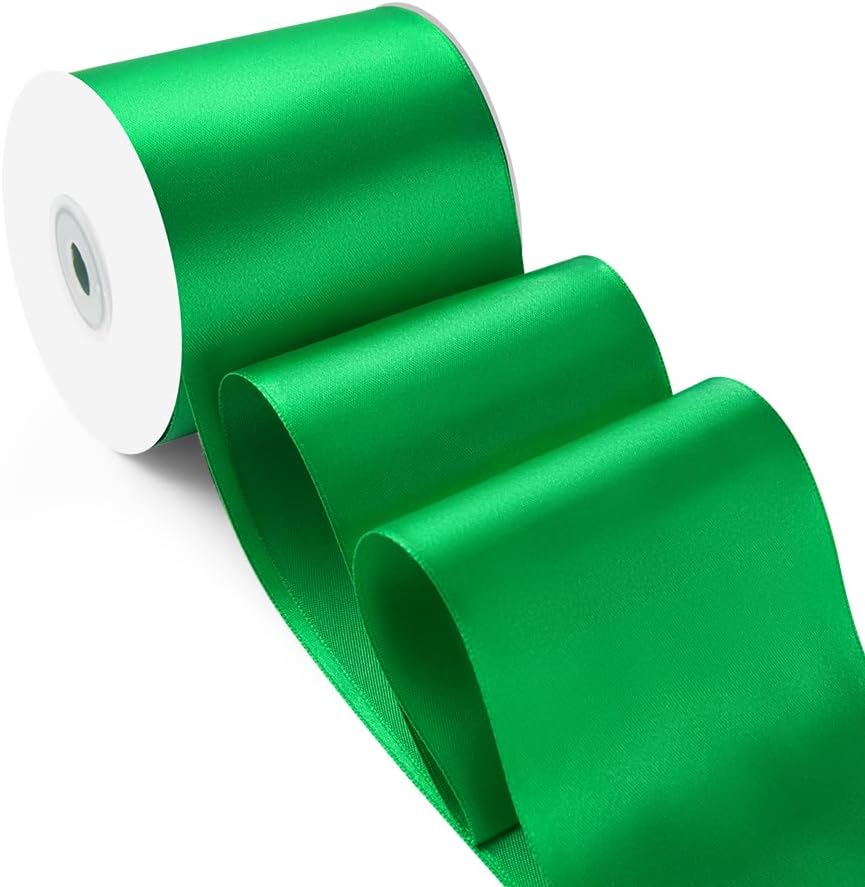 3 Inch 25 Yard Wide Satin Ribbon Green, Solid Fabric Large Ribbon Roll for Cutting Ceremony Wedding Opening Party Decoration, Chairs, Sewing, Festival Pageant Sashes