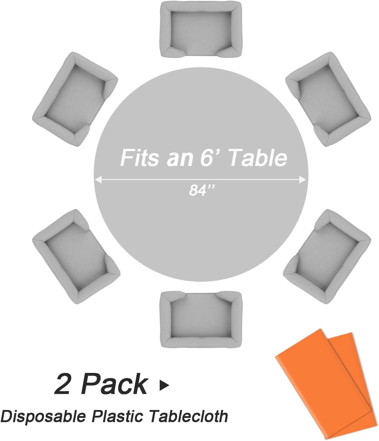 QIKSION Orange Round Tablecloth 2 Pack, 84 Inch Plastic Table Cover Disposable for Parties