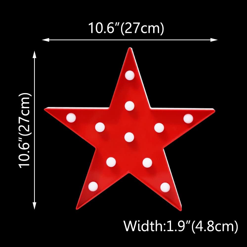 LED Marquee Star Signs Night Lights, Battery Operated Star Shaped Desk Table Lamp for Kids, Baby, Child, Girl Gift, Nursery Room, Wall Decor-Star(Red)