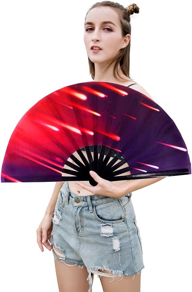 Amajiji Large Folding Hand Rave Fan Popping Fan for Line Dancing Clacking Fans for Boots On The Ground Dance,Party,Decoration,Festival (Meteor Shower)