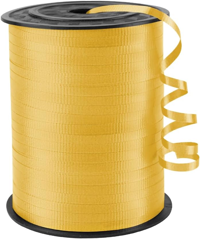 KMER LIFE Yellow Crimped Curling Ribbon, 1/5" Wide x 500 Yards Christmas Curling Ribbons for Gift Wrapping, Party Decoration, Balloon String, Crafting, Balloon Ribbons for Florist Flower (1 Roll)