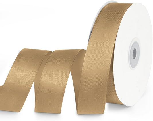 1" x 50 Yards Satin Ribbon - Champagne Gold Silk Ribbon with Spool - Ideal for Gift Wrapping, Floral Bouquets, Crafts, Wedding Party Decorations, Christmas and Sewing Projects
