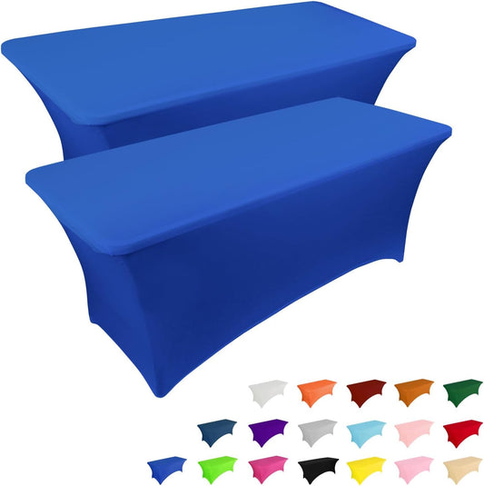 IVAPUPU 2 Pack 6FT Table Cloth for Rectangular Fitted Events Stretch Royal Blue Table Covers Washable Spandex Tablecloth Protector for Party, Wedding, Cocktail, Banquet, Festival