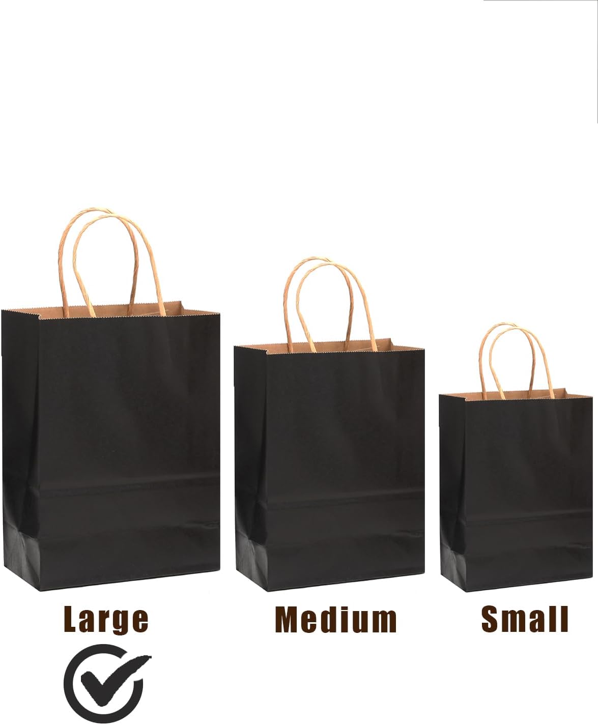 qiqee 50-Packs Black Paper Gift Bags with Handles Bulk 13"x10.3"x4.6" Large Size Party Favor Bags Multiple Uses