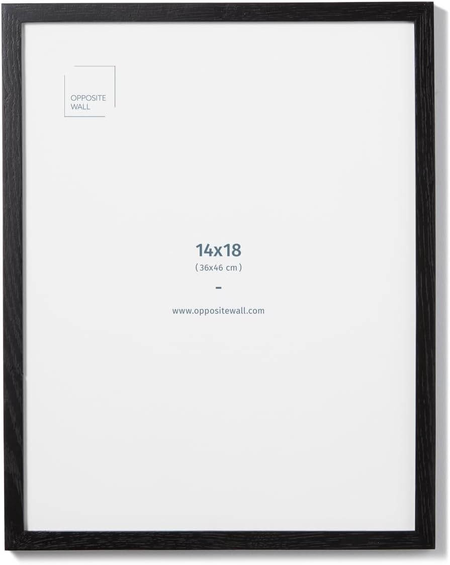 Opposite Wall - 14x18 in - Black Solid Oak Wood Picture Frame - Lightweight, Versatile & Shatterproof - Wall Hanging Poster or Photo Frame - Wall Decor for Office, Gallery & Home