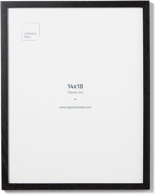 Opposite Wall - 14x18 in - Black Solid Oak Wood Picture Frame - Lightweight, Versatile & Shatterproof - Wall Hanging Poster or Photo Frame - Wall Decor for Office, Gallery & Home