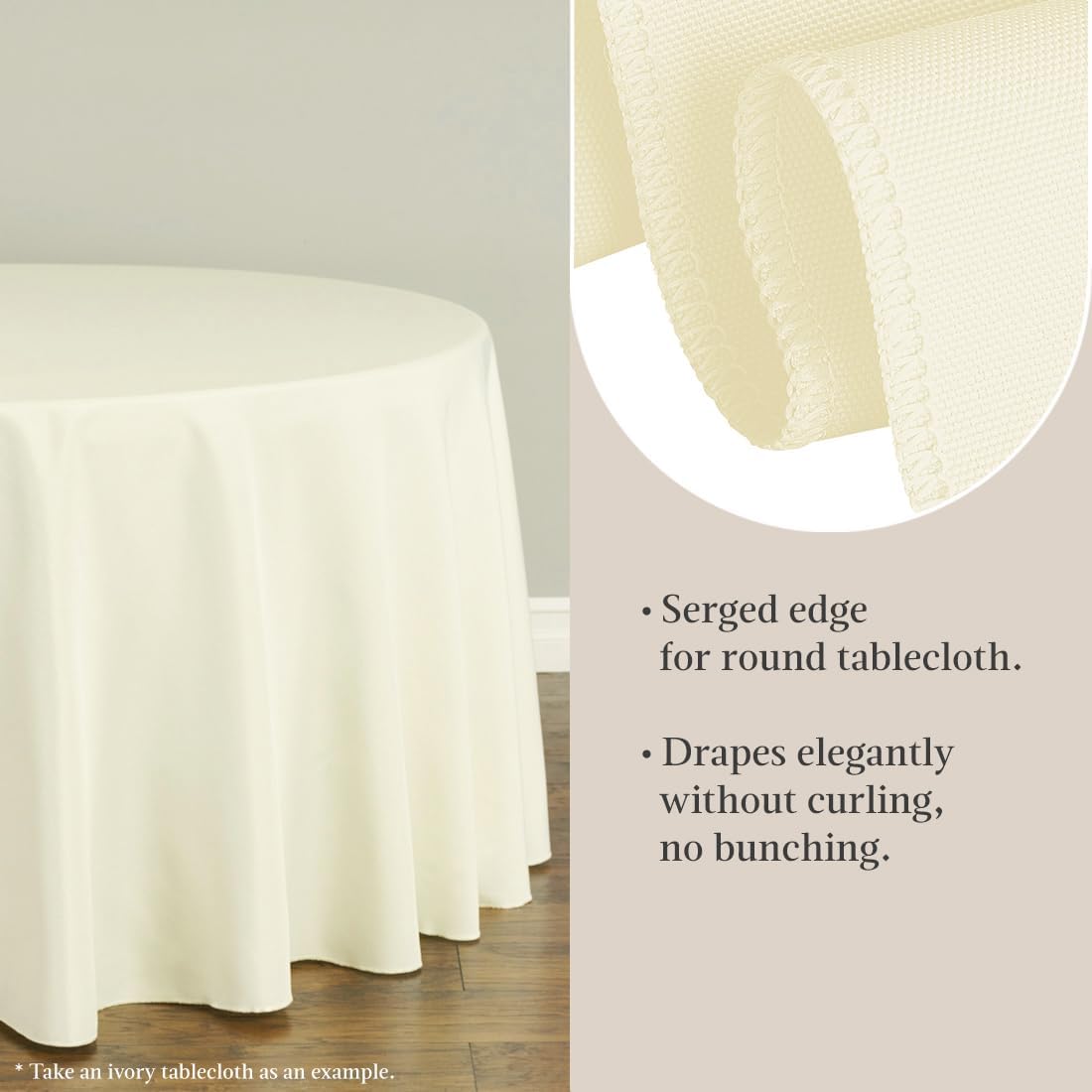 LTC LINENS 10 Pack 120 Inch Round Tablecloth Beige for 60 Inch Round Table - Bulk Round Table Cover - Washable, Wrinkle Resistant Polyester Fabric Cloth for Wedding, Party