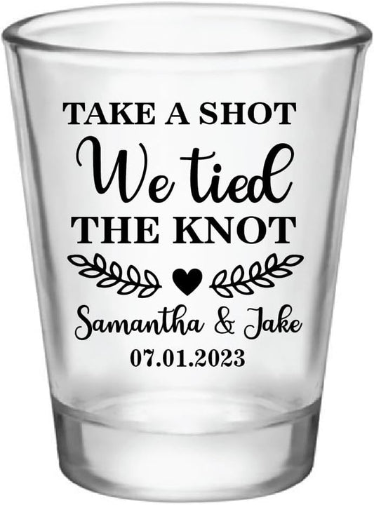 Take A Shot We Tied The Knot Shot Glasses, Bulk Set of 1.75oz Wedding Shot Glasses, Perfect Wedding Favor, Wedding Shot glasses, Bridal Party Shot Glasses