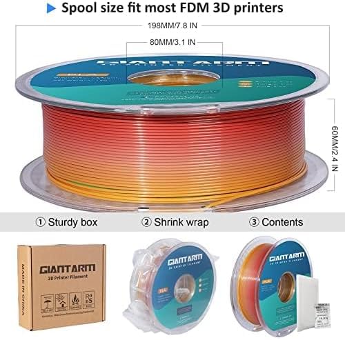 GIANTARM 3D Printer Filament,1.75mm Rainbow PLA Filament,Color Changing Filament 1kg Spool (2.2lbs),Muticolor Filament with Vacuum Packaging