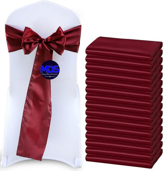MDS Pack of 125 PCS Satin Chair Sashes Charmeuse Sateen Dining Chair Bows Ribbon Ties Back Sash for Wedding Party Birthday Home Hotel Restaurant Banquet Decoration (7 x 108 Inch, Burgundy)