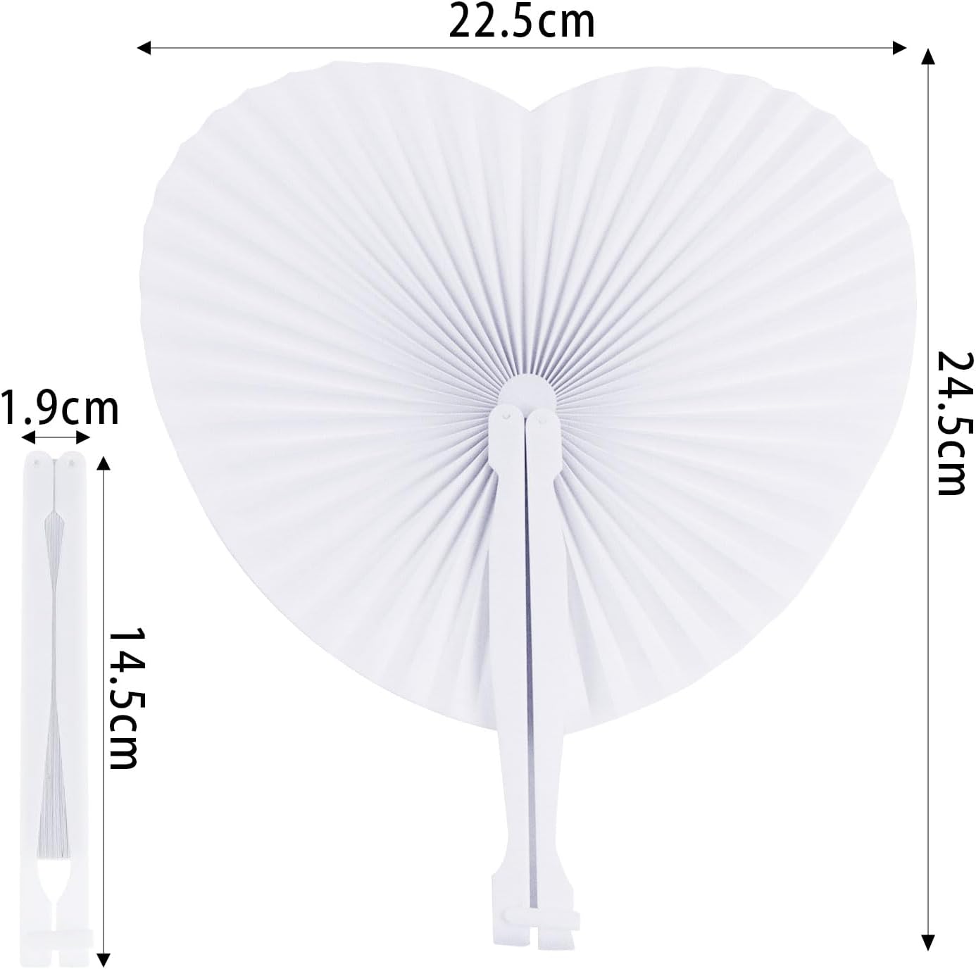 ZWIN 48 Pcs Heart Shaped Paper Fans for Wedding Pocket Folding Paper Fans with Plastic Handle White Blank Fans for Guest Celebration Party Decoration