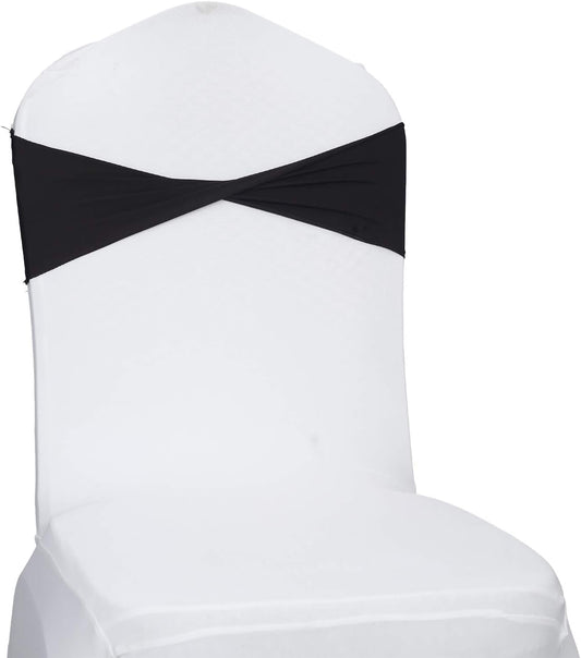 VDS Pack of 125 PCS | Black | Spandex Chair Sashes Bows Without Buckle | Stretch Elastic Banquet Universal Folding Chair Band Tie with for Wedding Party Conference Celebration Event Decoration