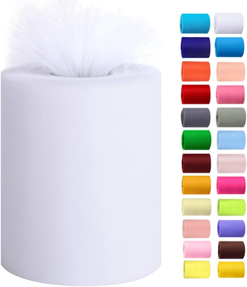 Tulle Rolls 6” by 100 Yards (300 feet) Tulle Roll Spool Fabric for DIY Tutu Skirts Wedding Baby Shower Crafts Decorations Party Supplies (White)