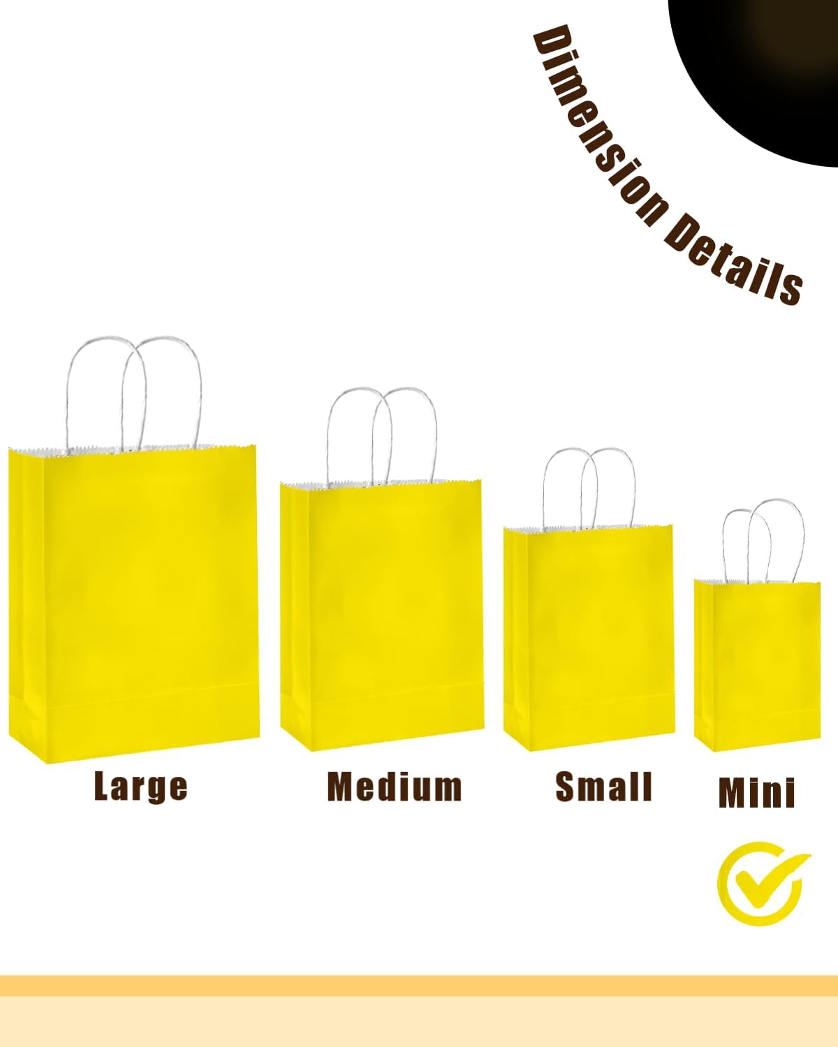 qiqee 50-Packs Bright Yellow Paper Gift Bags with Handles Bulk 4.5"x2.5"x6" Mini Size Party Favor Bags Multiple Uses