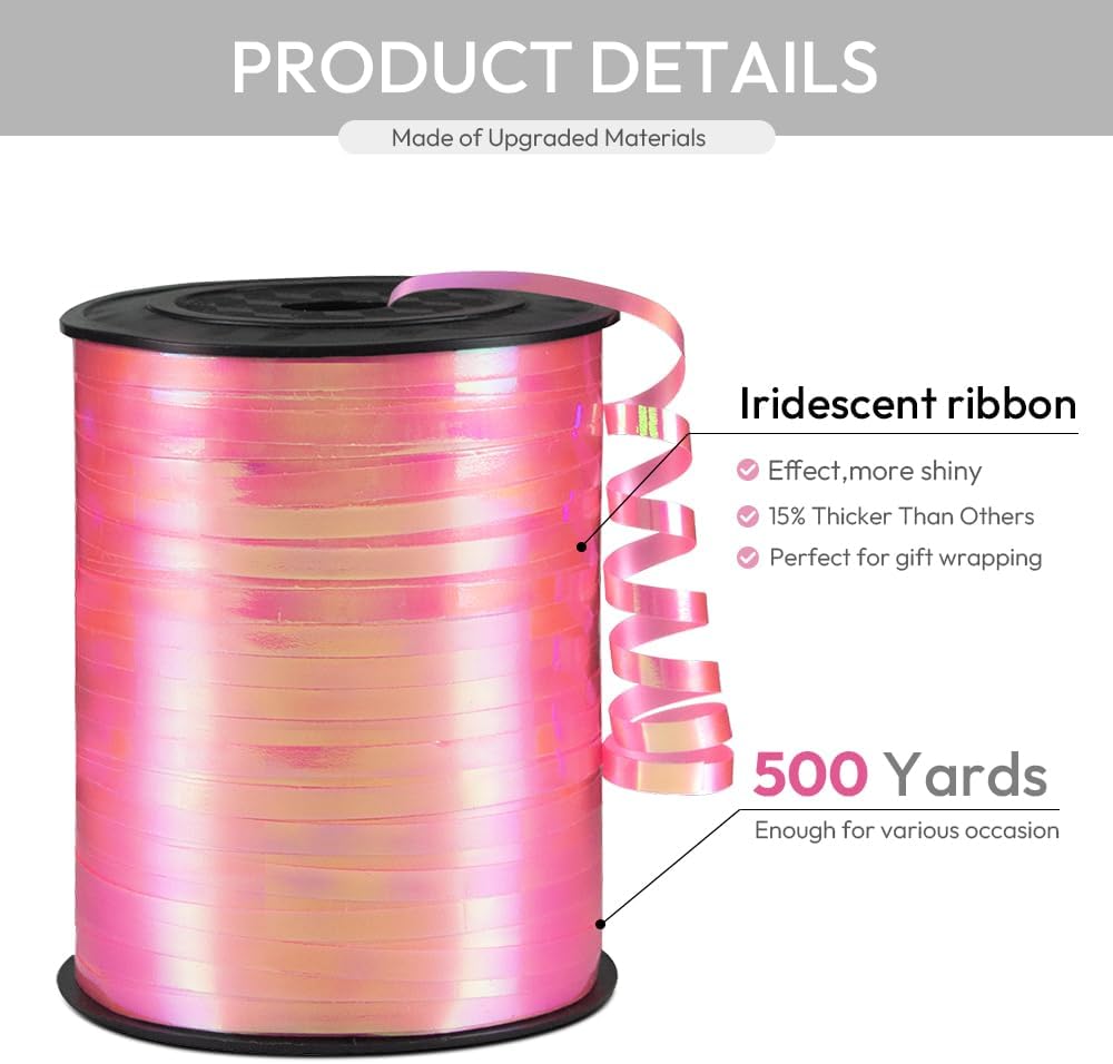 KMER LIFE Pink Gradient Curling Ribbon, 1/5" Wide x 500 Yards Christmas Curling Ribbons for Gift Wrapping, Party Decoration, Balloon String, Crafting, Balloon Ribbons for Florist Flower (1 Roll)