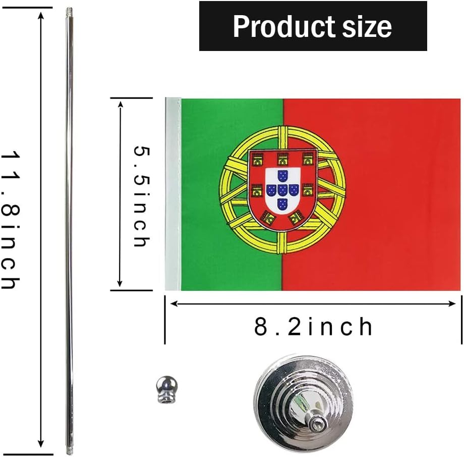 Portugal Flag Portuguese Flags, Small Mini Portuguese Desk Flag, Used for Table Office Classroom Home Patriotic Events Decorations