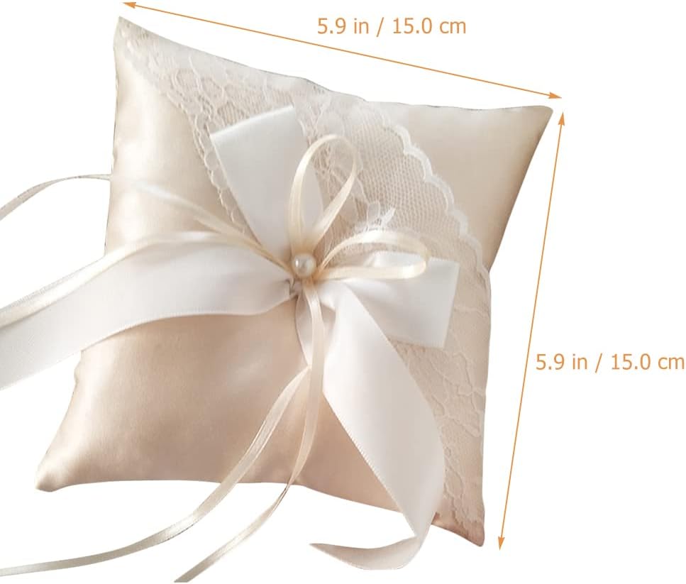 LUOZZY Wedding Ring Bearer Pillow Cushion with Pearls Decorations Wedding Ring Pillow Holder (Champagne 5.89 Inch)