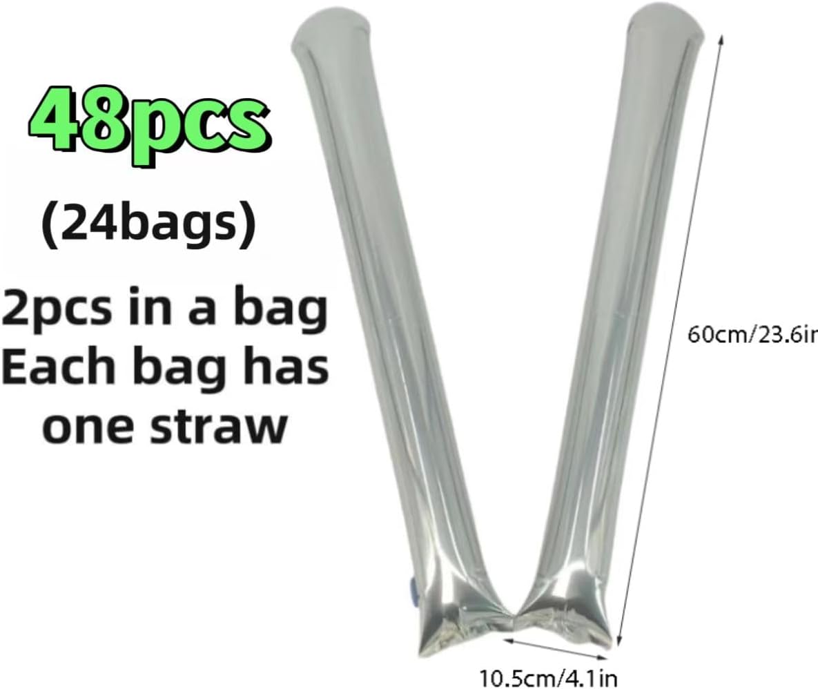 48pcs Round Head Boom Sticks Thunder Sticks Cheering Sticks Team Spirit Plastic Cheerleading Spirit Stick Clapper Inflatable Noise Maker Sports Supply (Silvery)