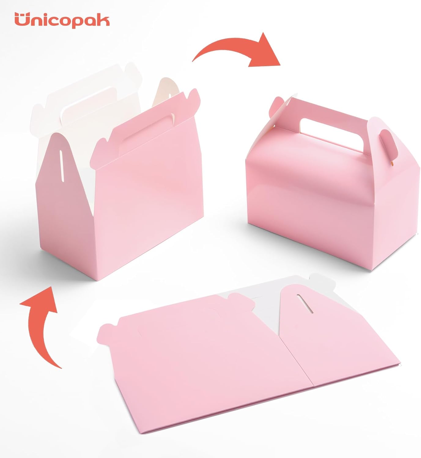 UnicoPak 30 Pack Pink Gable Treat Boxes, Party Favor Boxes, Candy Gift Boxes for Snacks, Candy, Toys, Birthday Party, Wedding, Halloween, Christmas – 6.5x3.5x3.5 Inches