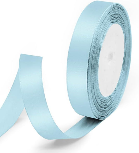 5/8" x 25 Yards Satin Ribbon, Light Blue Silk Ribbon Ideal for Gift Wrapping, Floral Bouquets, Crafts, Wedding Party Decorations, Christmas and Sewing Projects